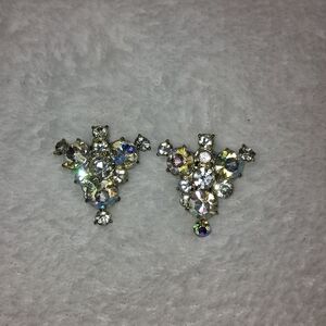 Vintage AB rhinestone And Crystal Cluster Clip On Earrings
